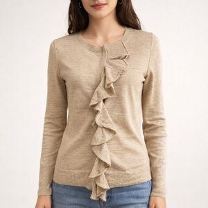 Banana Republic Beige Italian Yarn Ruffle Placket Sz-M Wool Alpaca Cardigan Y2K